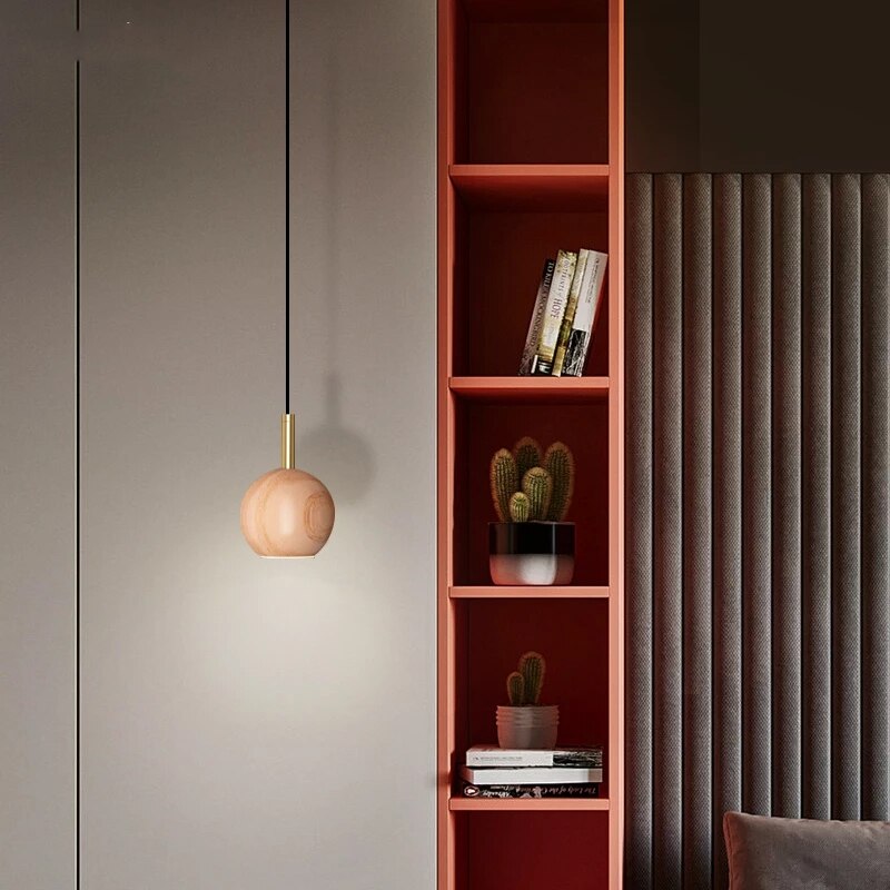 pendant light design with lampshade in rounded wood Ornez
