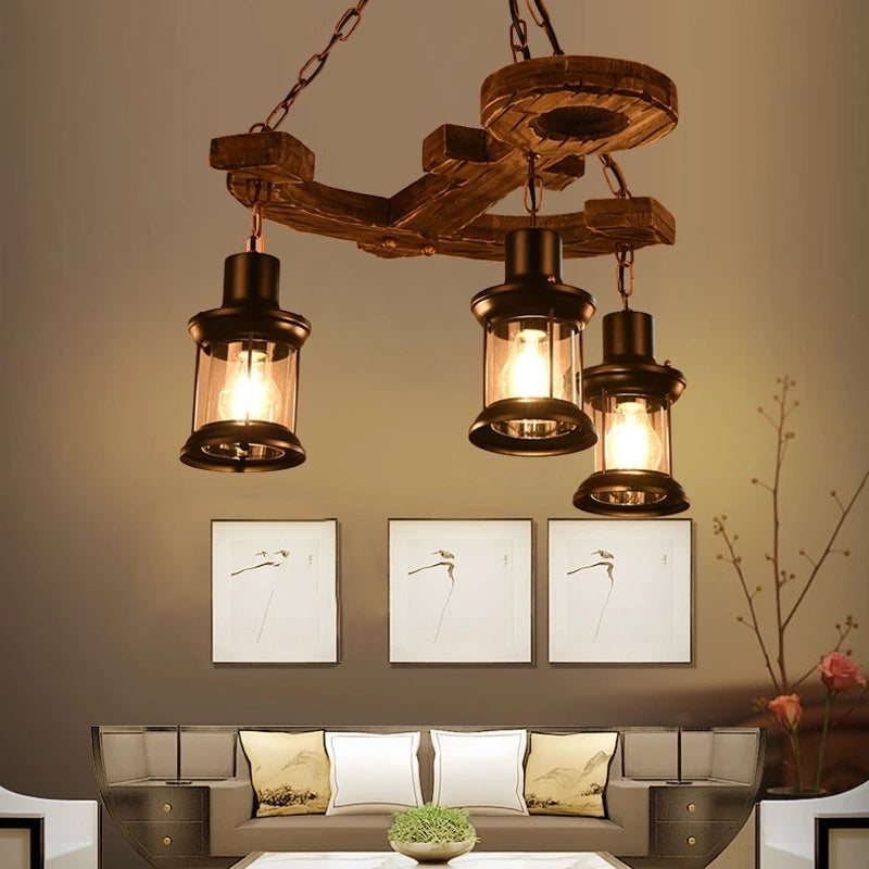 Lustre vintage avec base en forme d'ancre en bois Alaska