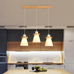Suspension scandinave LED abat-jour en verre et en bois Kaylie