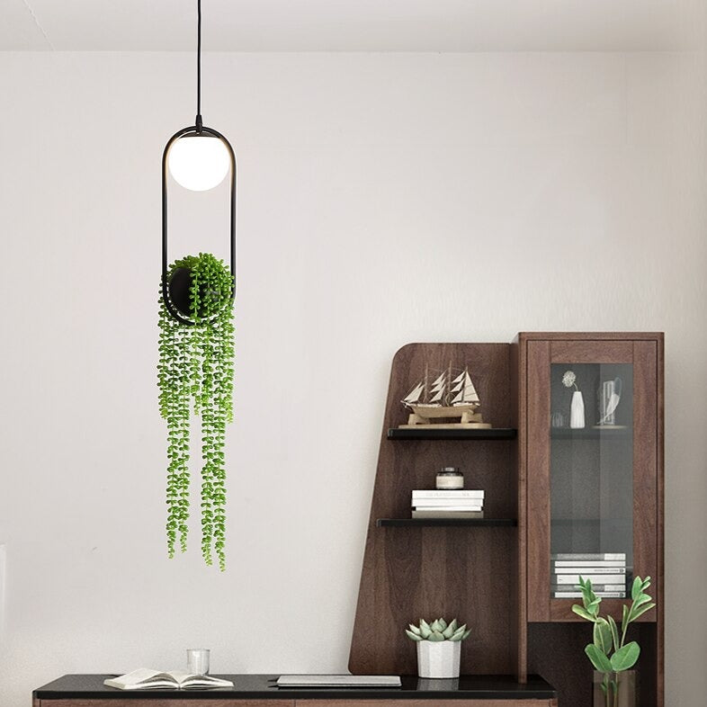 pendant light modern LED oval in black metal Loom