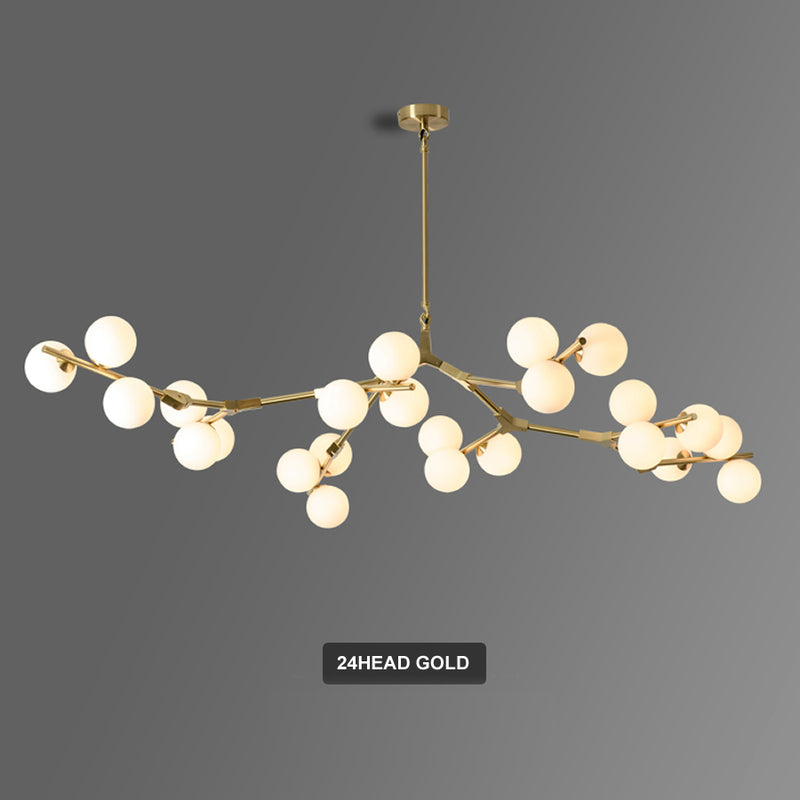 Modern LED chandelier with metal branches and Yolan glass lamps