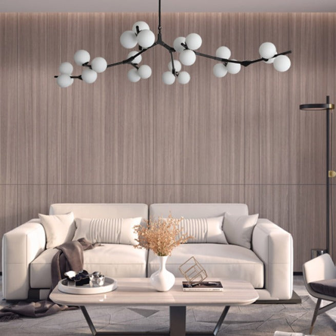 Modern LED chandelier with metal branches and Yolan glass lamps