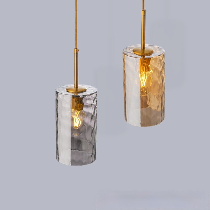 Suspension avec abat-jour en verre cylindrique Raven