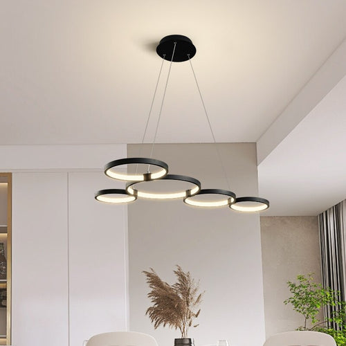 Hirva design chandelier with hanging LED rings