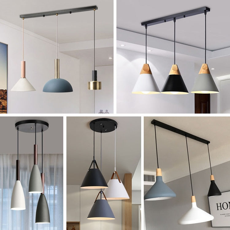 Long base support pendant light up to 5 holes (black or white)