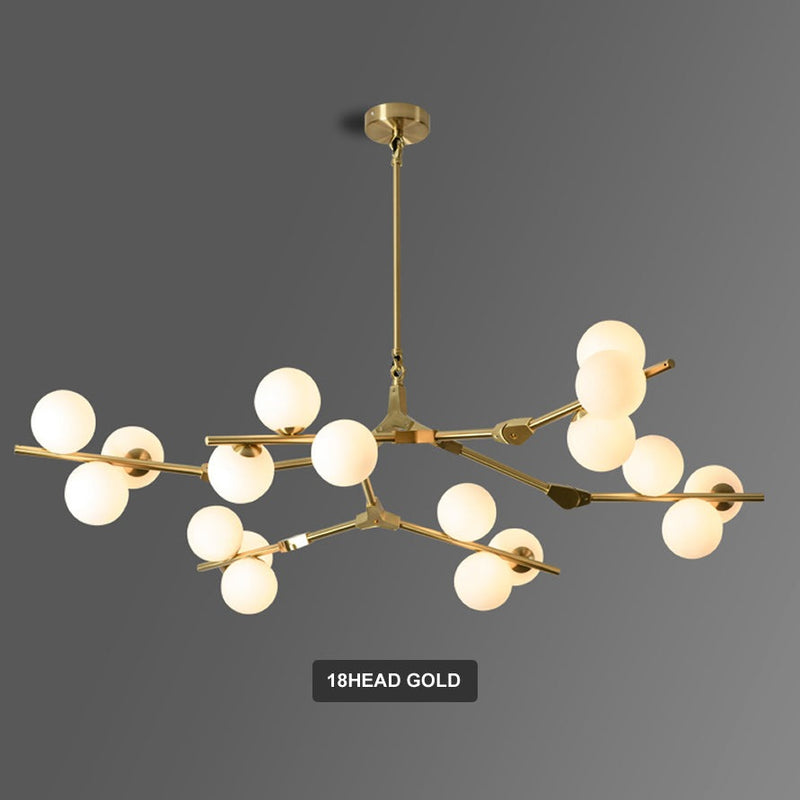 Modern LED chandelier with metal branches and Yolan glass lamps