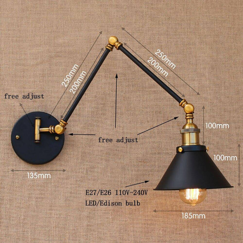 wall lamp black and gold adjustable American country