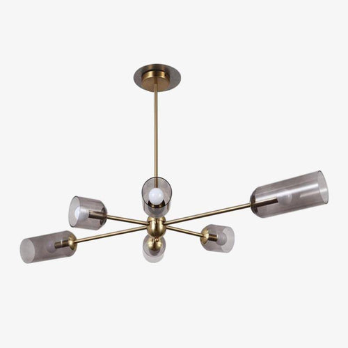 Lustre design doré et abat-jour en verre fumé Hotel