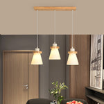 Suspension scandinave LED abat-jour en verre et en bois Kaylie