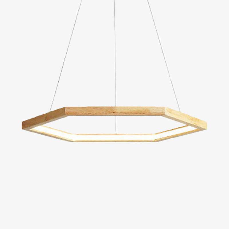 Hexagonal wooden chandelier with LED