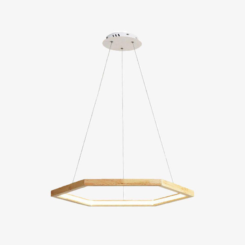 Hexagonal wooden chandelier with LED