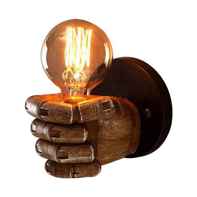 wall lamp Wooden hand-shaped wall with Edison lamp