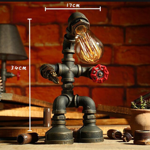 Industrial LED table lamp Nile metal robotic figure