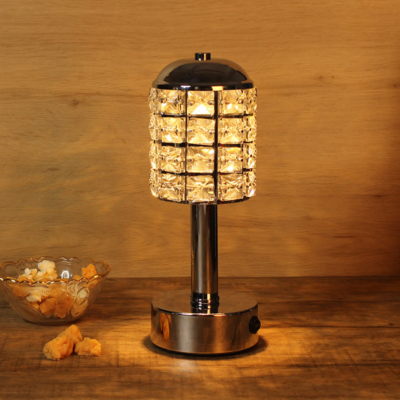 Modern silver LED table lamp with Bellamy crystals