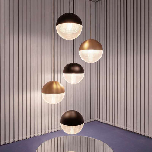 Suspension en verre et métal en forme de boule Reed - vue 3 sur 6