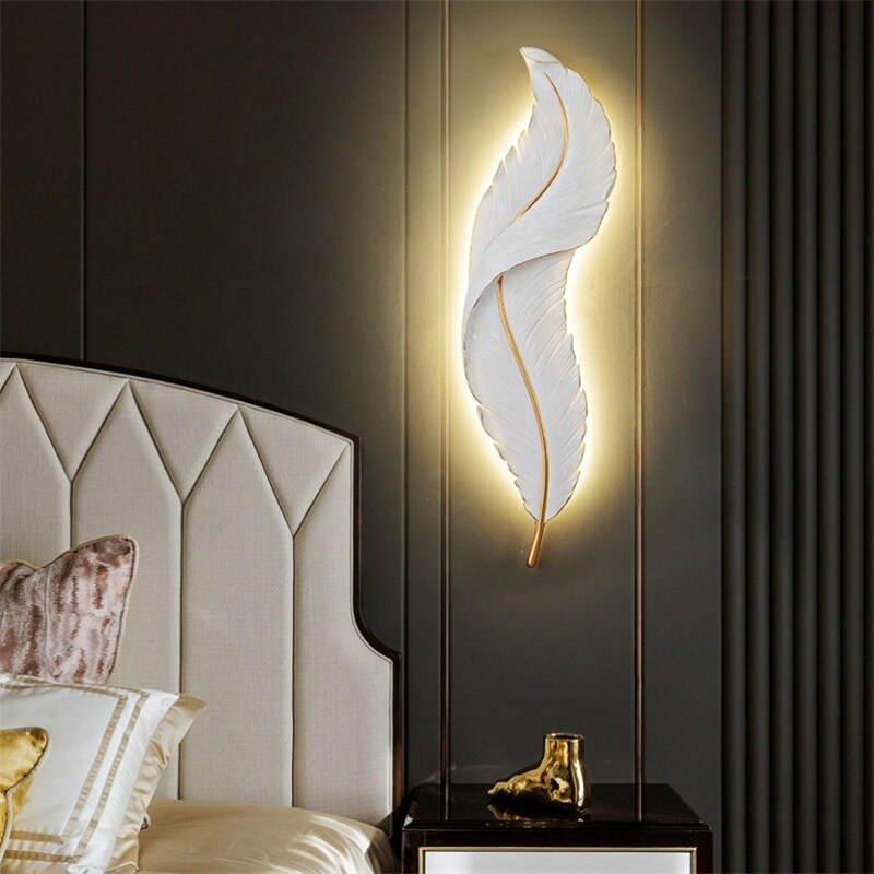 Applique murale moderne LED en forme de plume blanche Kauai