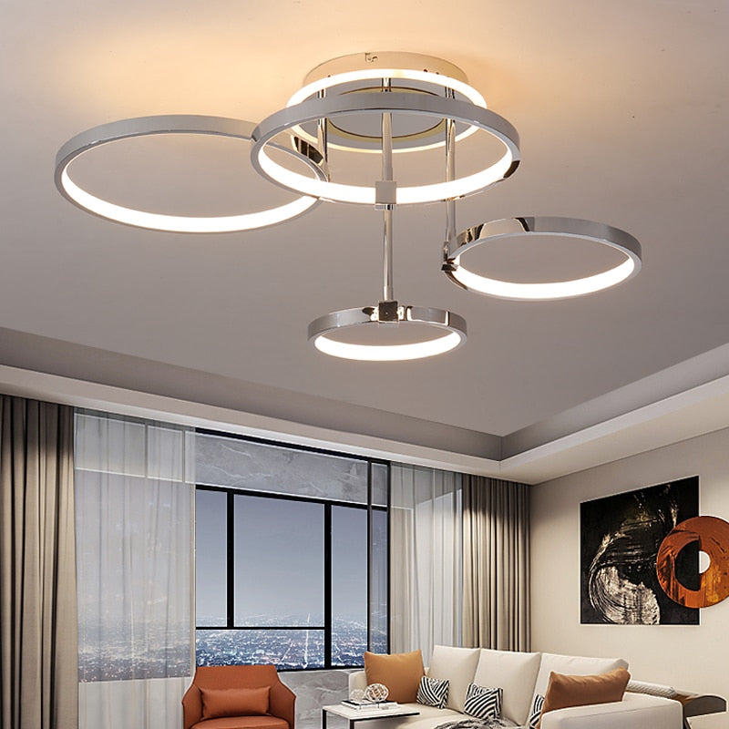 Plafonnier design LED avec anneaux suspendus Xina