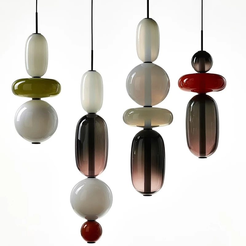 Lámpara de suspensión design en vidrio con piedras semipreciosas Nemy