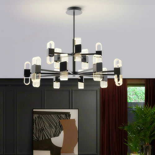 Design chandelier with adjustable shades and Nevis transparencies