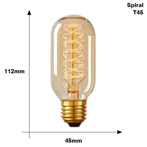Ampoule gros tube à incandescence filament spiral vintage 40W Edison