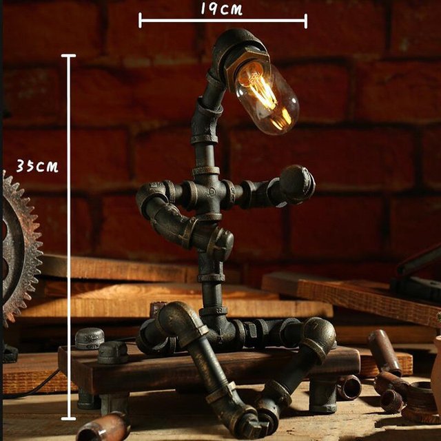 Industrial LED table lamp Nile metal robotic figure