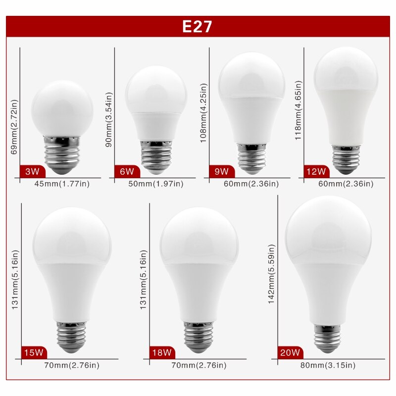 Lot de 7 ampoules E27 à LED (3W à 20W)