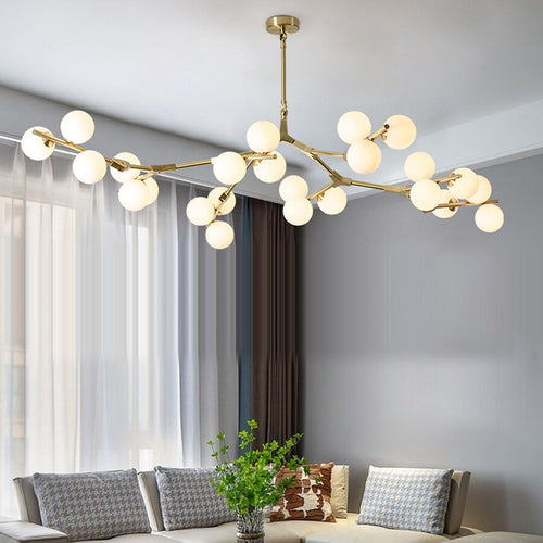 Modern LED chandelier with metal branches and Yolan glass lamps