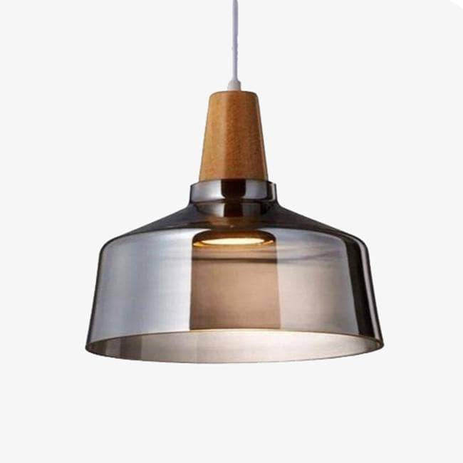 Suspension design LED en bois avec abat-jour arrondi en verre Nordic