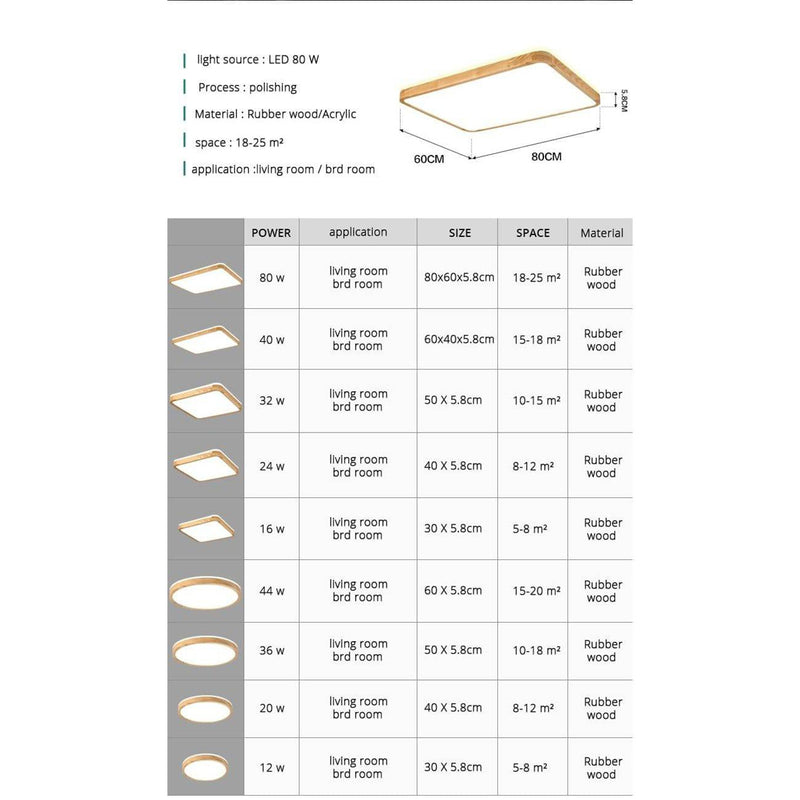 Plafonnier en bois à LED (plusieurs formes)