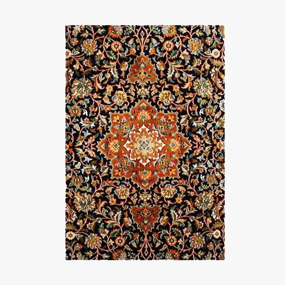 Tapis persan rectangle orange au style dirouz F