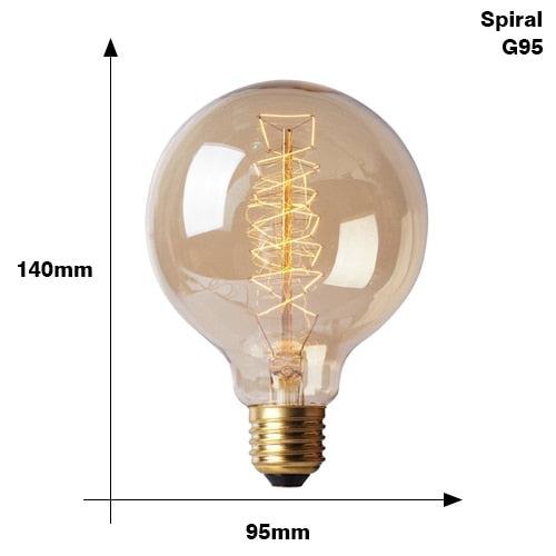 Grosse ampoule boule à incandescence filament spiral vintage 40W Edison