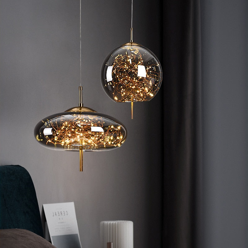 Suspension design avec abat-jour en verre originale Brexie