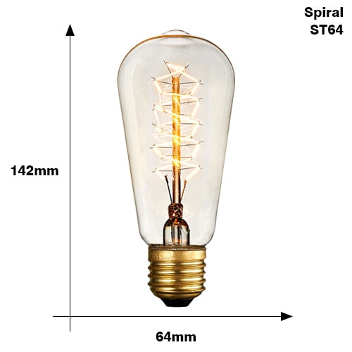 Ampoule conique à incandescence filament spiral vintage 40W Edison