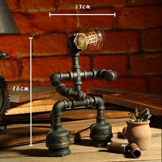 Industrial LED table lamp Nile metal robotic figure