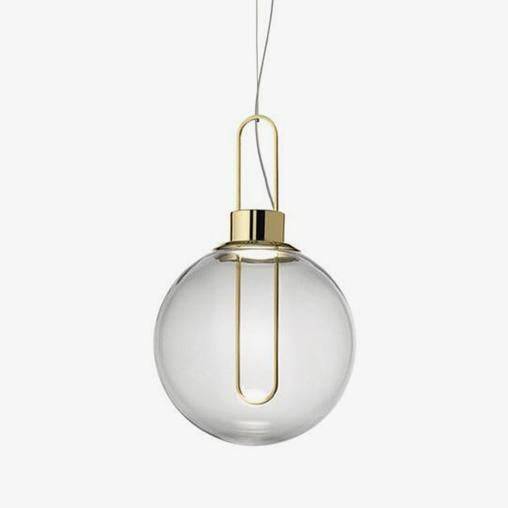 Suspension design boule de verre et socle chromé