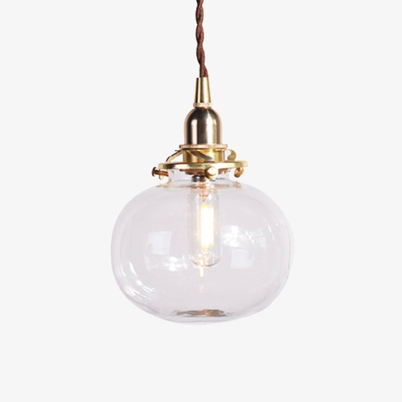 pendant light oval ball in smoked glass Brass