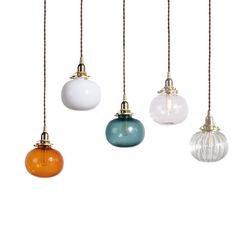 pendant light oval ball in smoked glass Brass