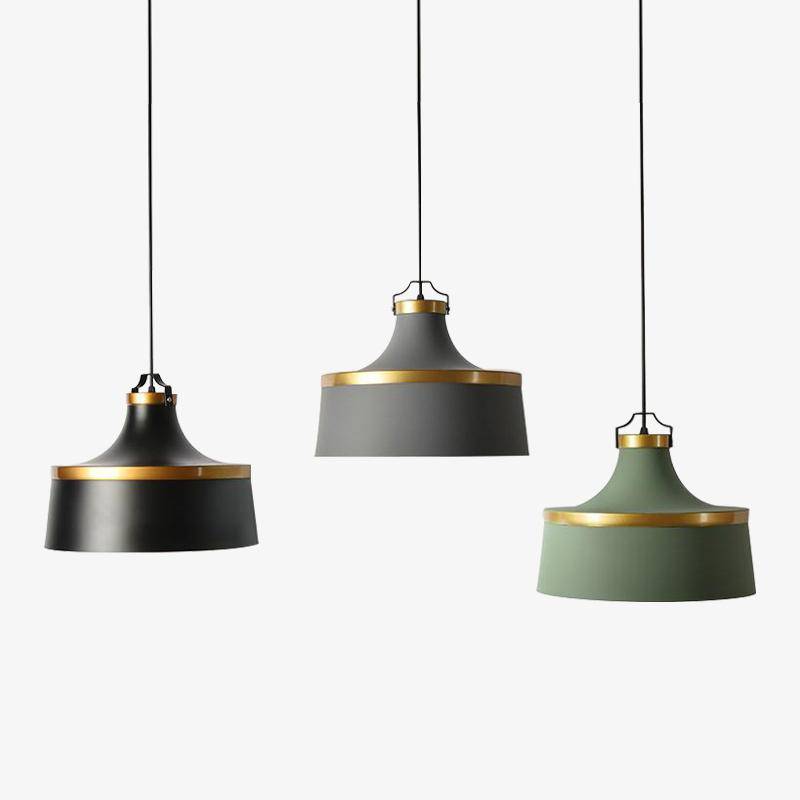 Lámpara de suspensión design industrial de color con círculo de oro danés
