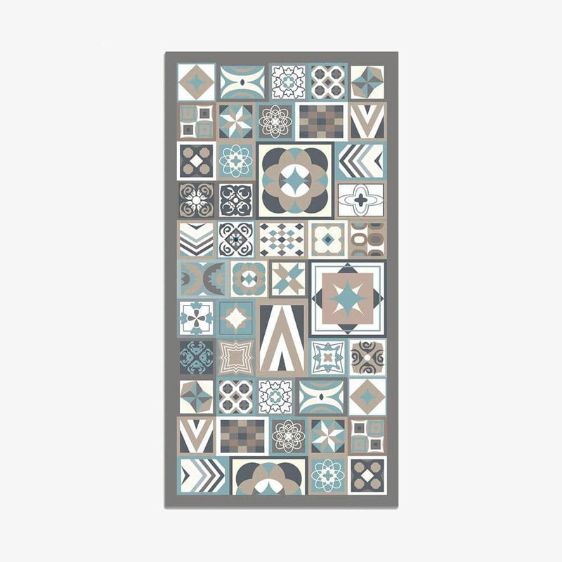 Tapis vintage rectangle aux motifs bleu et gris Rug