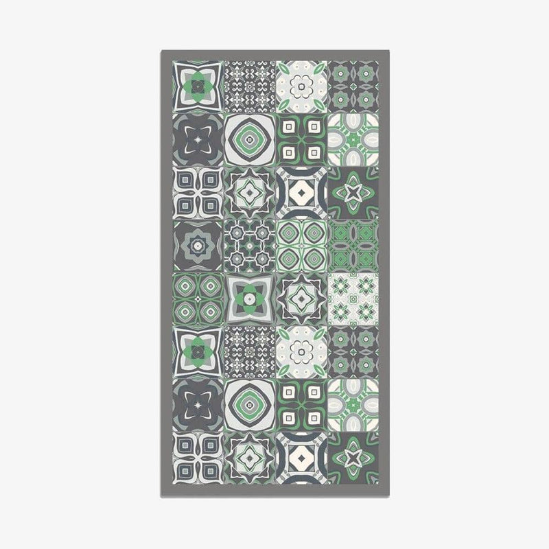Tapis vintage rectangle aux motifs vert et gris Rug