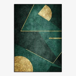 Tapis rectangle aux formes géométriques vertes et dorées