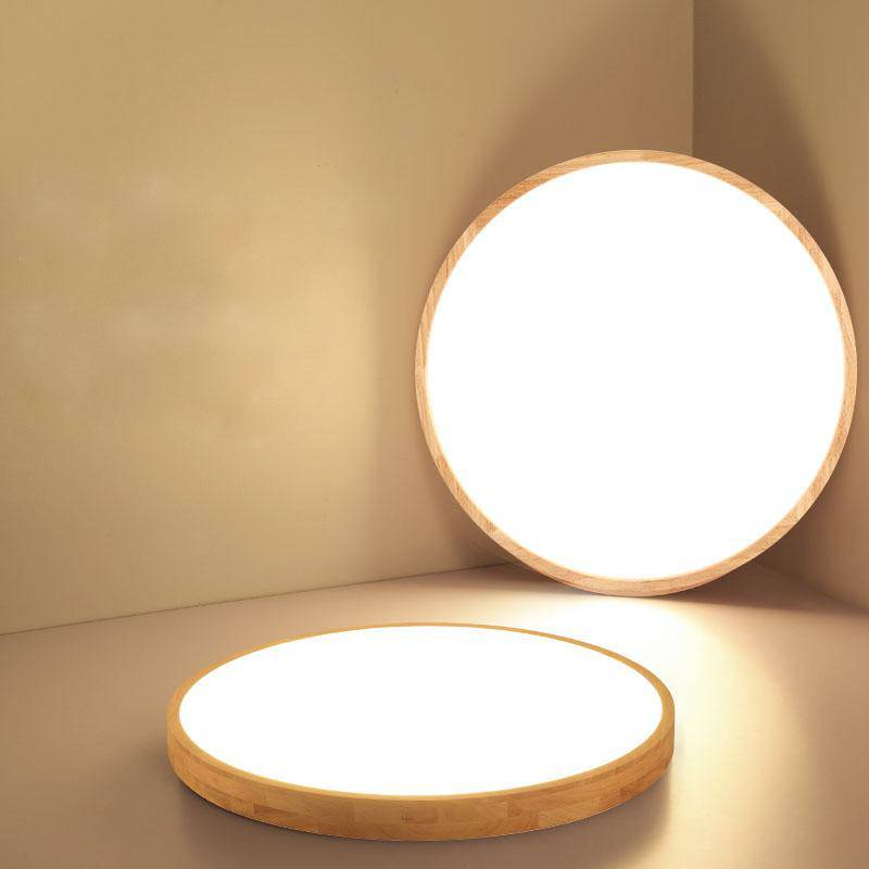 Plafonnier en bois à LED très fin en forme de rond