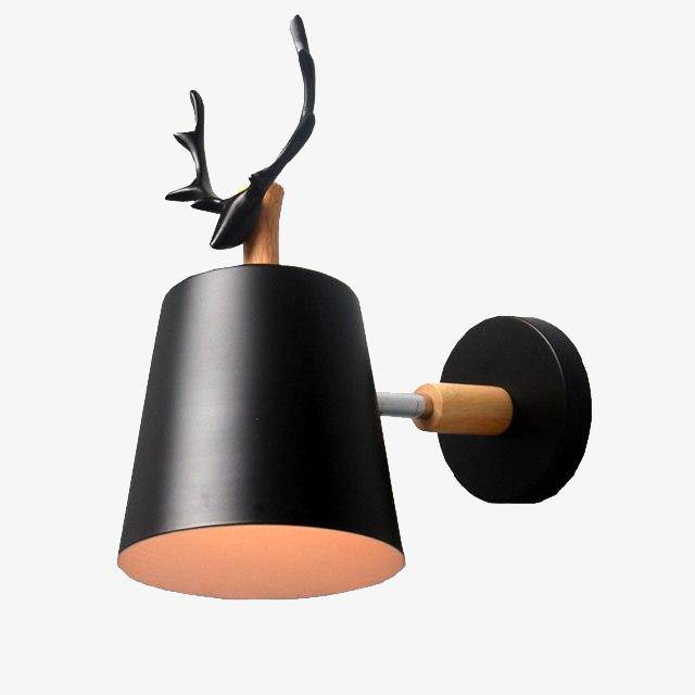 wall lamp wall with lampshade metal and wooden stand with deer horn