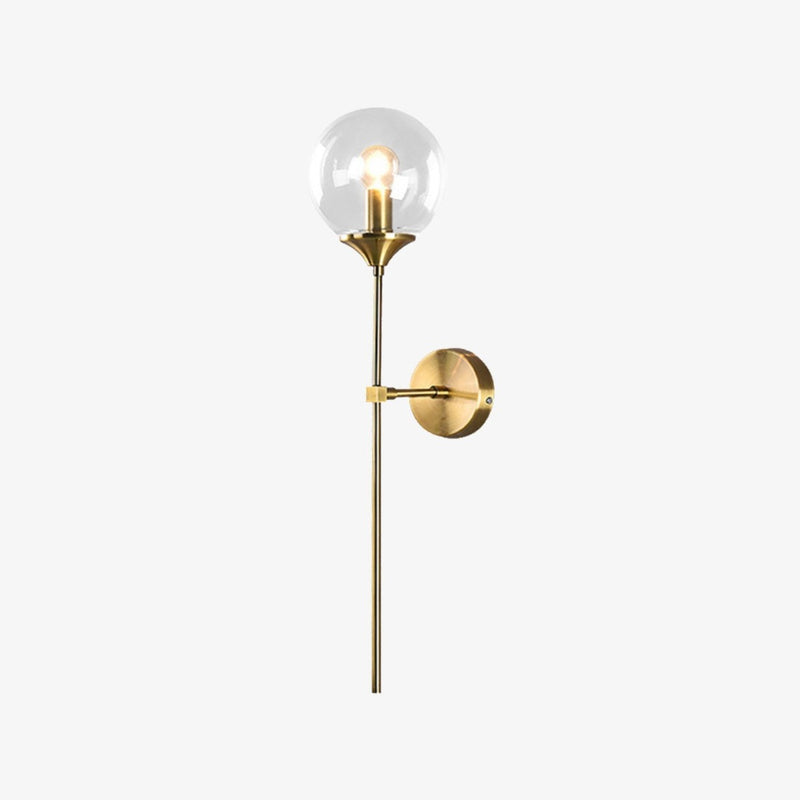 Applique murale design à LED avec bras doré et boule en verre