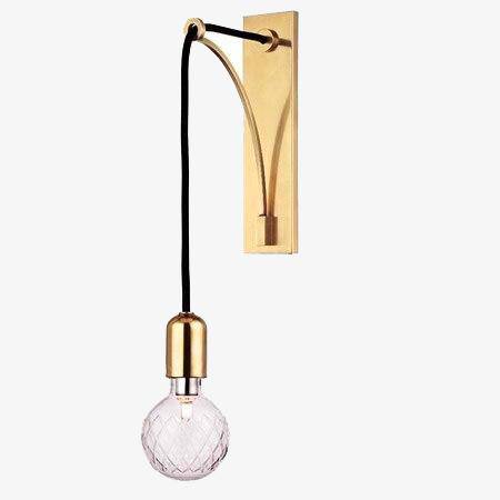 Lámpara de pared design oro con bombilla colgante