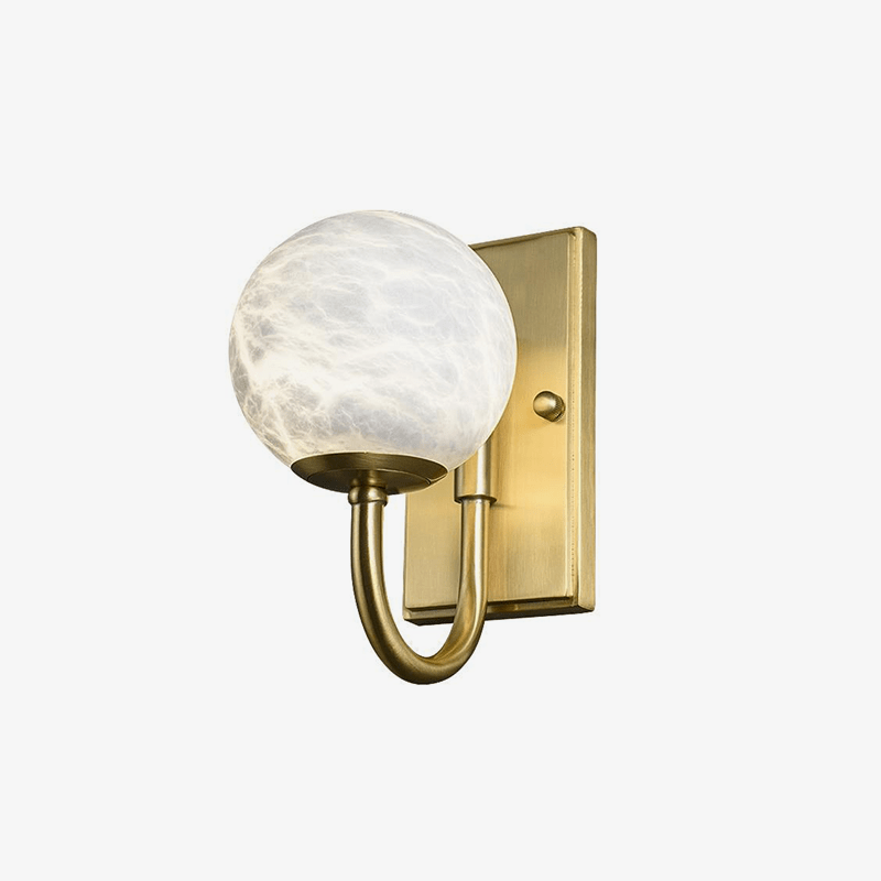 Applique murale design LED avec tige arrondie dorée et boule blanche Luxury
