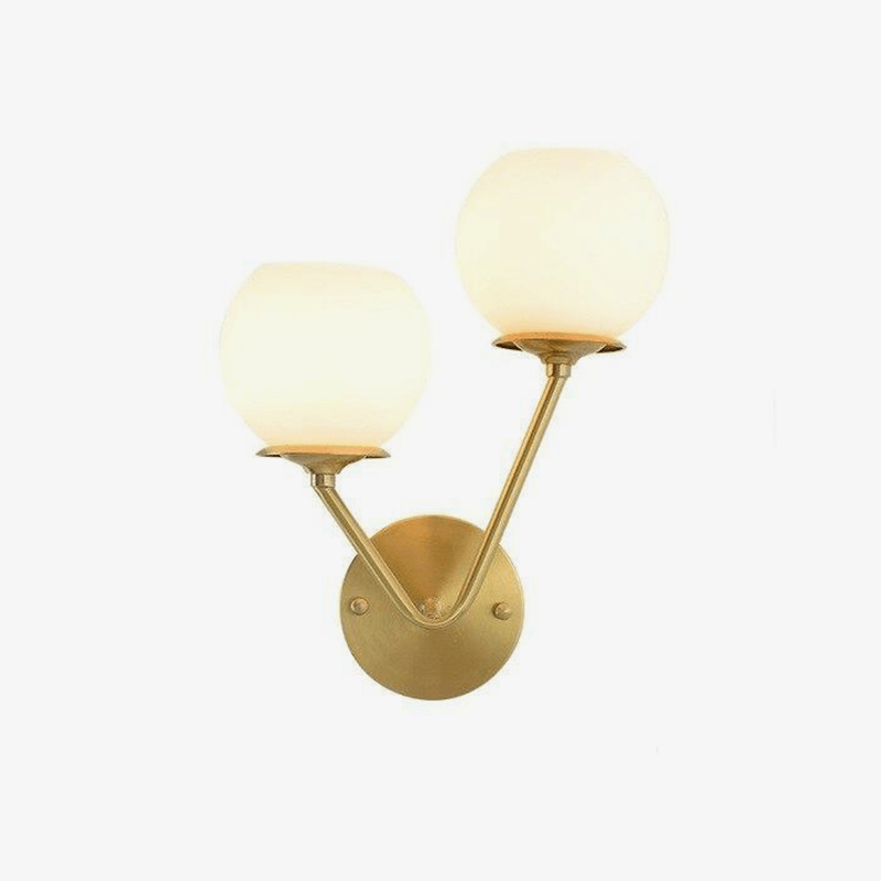 Lámpara de pared design LED en metal dorado con doble bola de cristal