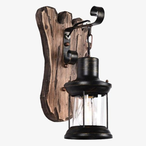 Applique murale vintage en bois et métal noir Ignase