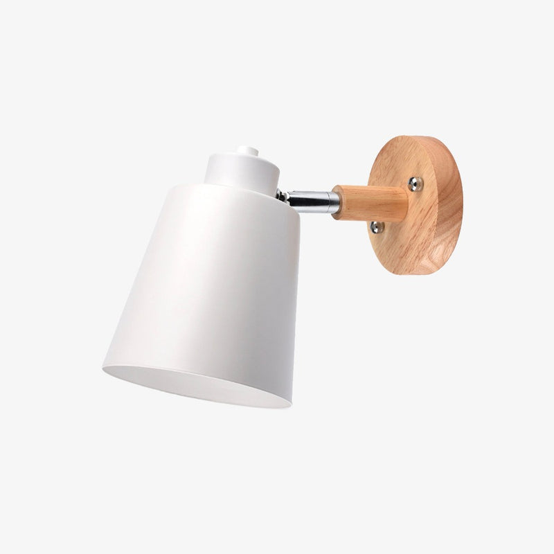 Applique murale LED abat-jour orientable en métal et support en bois