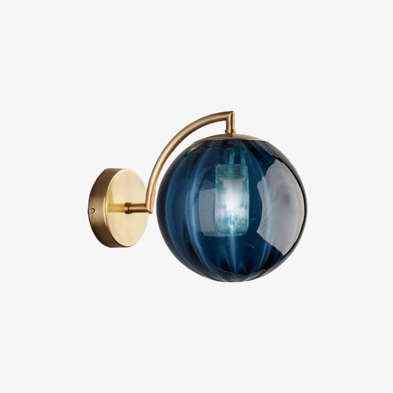 wall lamp LED wall light with gold stem and coloured glass ball